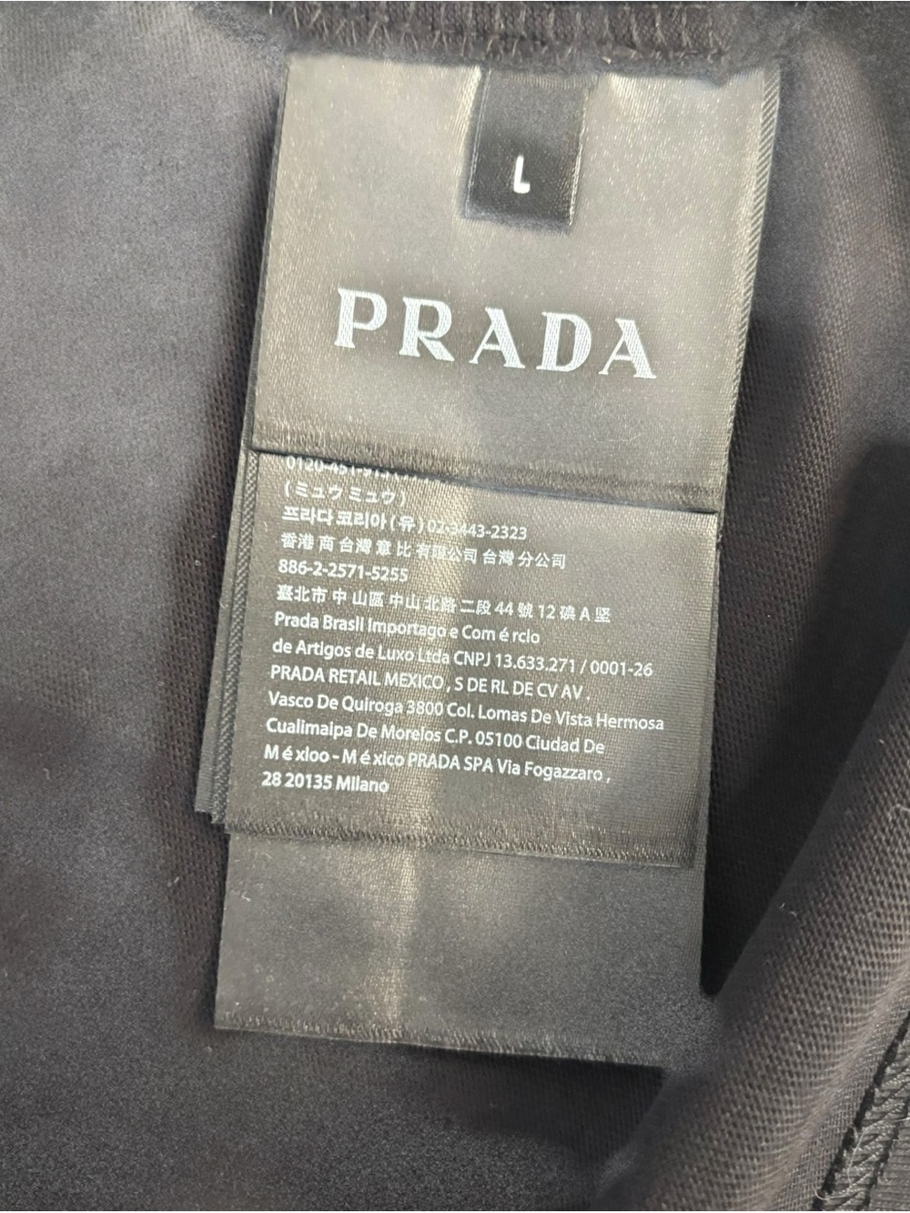 Prada Black Short-Sleeve Crewneck T-Shirt with Diagonal Nylon Zip Panel - Picture 6 of 6